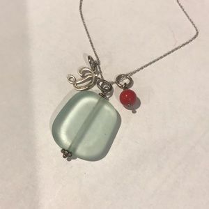 Beach glass necklace with D charm
